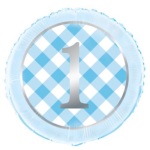 Unique Foil 45cm Gingham 1st Birthday Blue