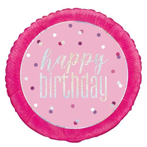 Unique Foil 45cm (18") Prismatic Happy Birthday Pink & Silver
