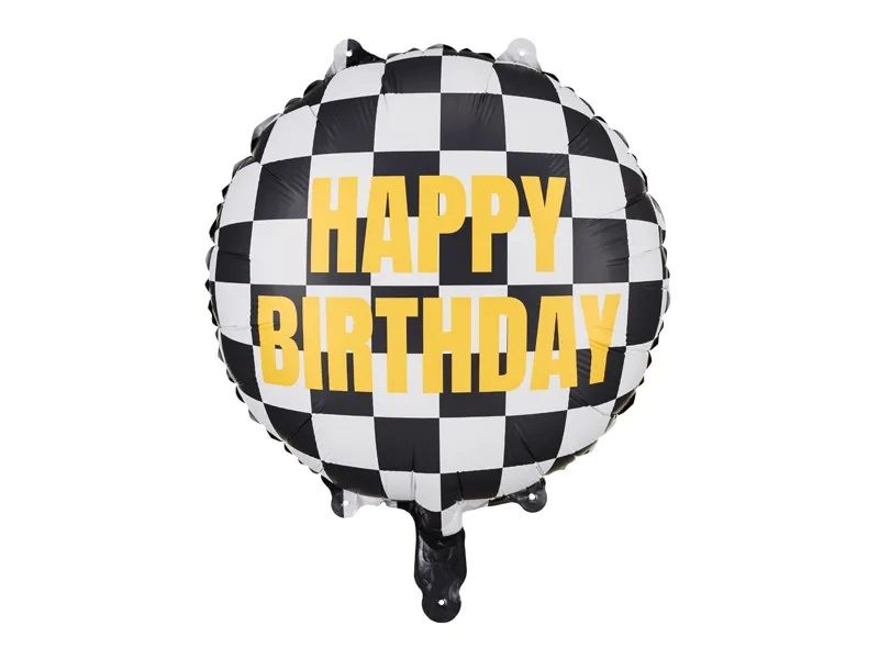 Party Deco Foil Round 45cm (18") Checkered Flag Happy Birthday