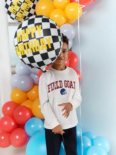 Party Deco Foil Round 45cm (18") Checkered Flag Happy Birthday