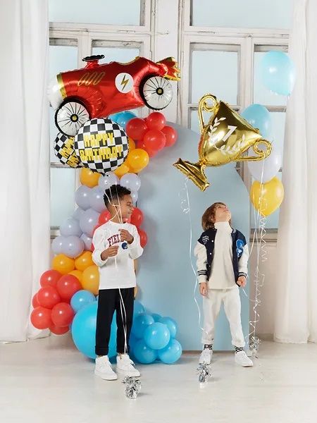 Party Deco Foil Round 45cm (18") Checkered Flag Happy Birthday